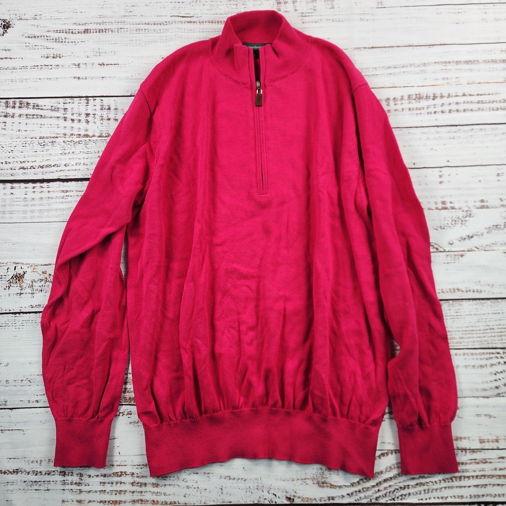 Turtleson Men's Large Pink Pima Cotton Quarter Zip Pullover Golf Sweater